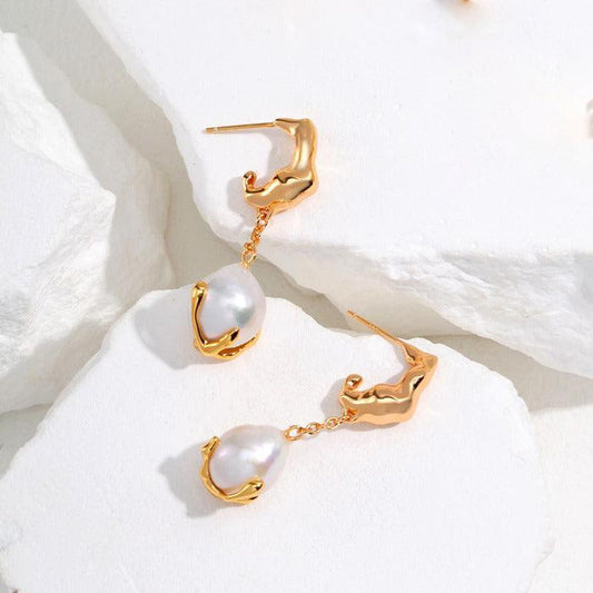 Liquid gold pearl earrings